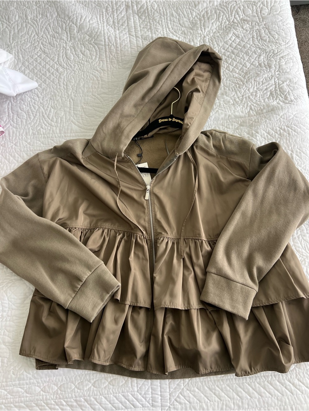 Womens Hooded Ruffle Zip Jacket